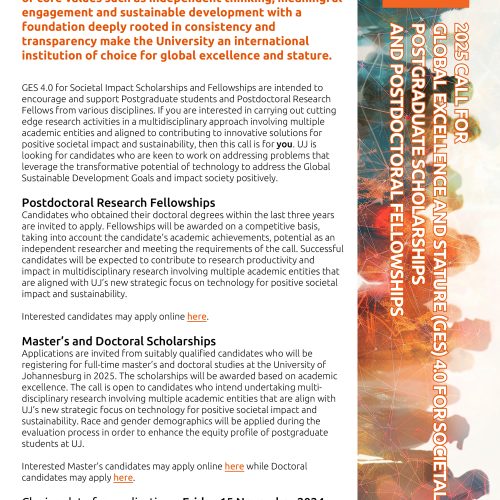 2025 Call for Global Excellence and Stature (GES) 4.0 For Societal Impact Postgraduate Scholarships and Postdoctoral Fellowships