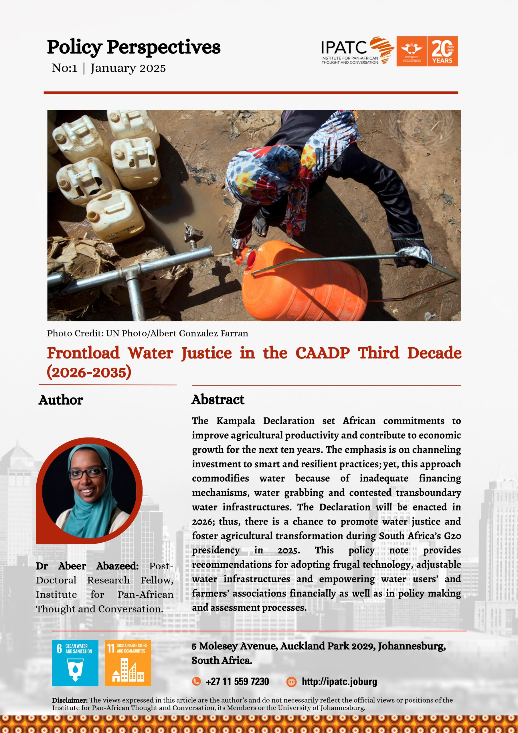 Frontload Water Justice in the CAADP Third Decade (2026-2035)