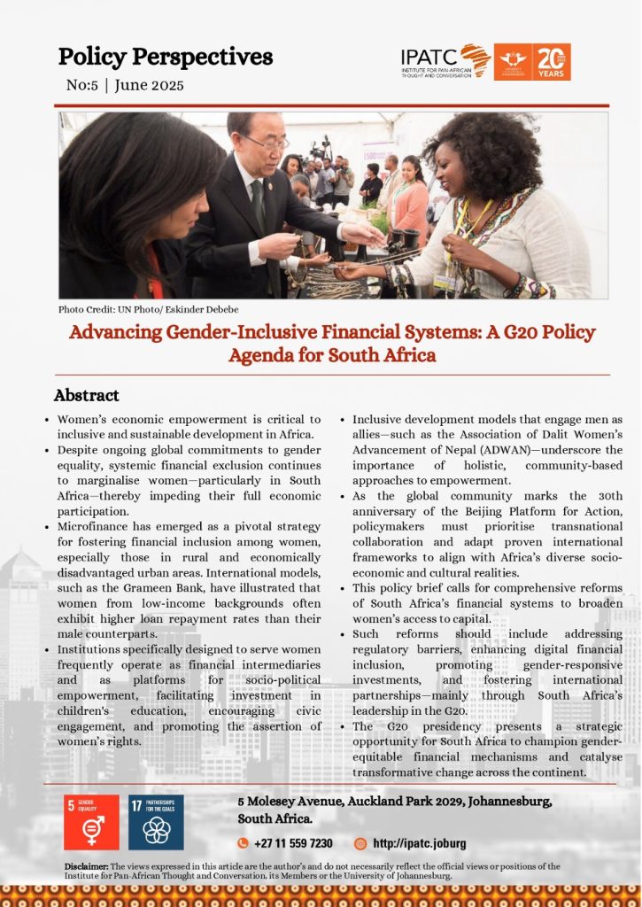 Advancing Gender-Inclusive Financial Systems: A G20 Policy Agenda for South Africa