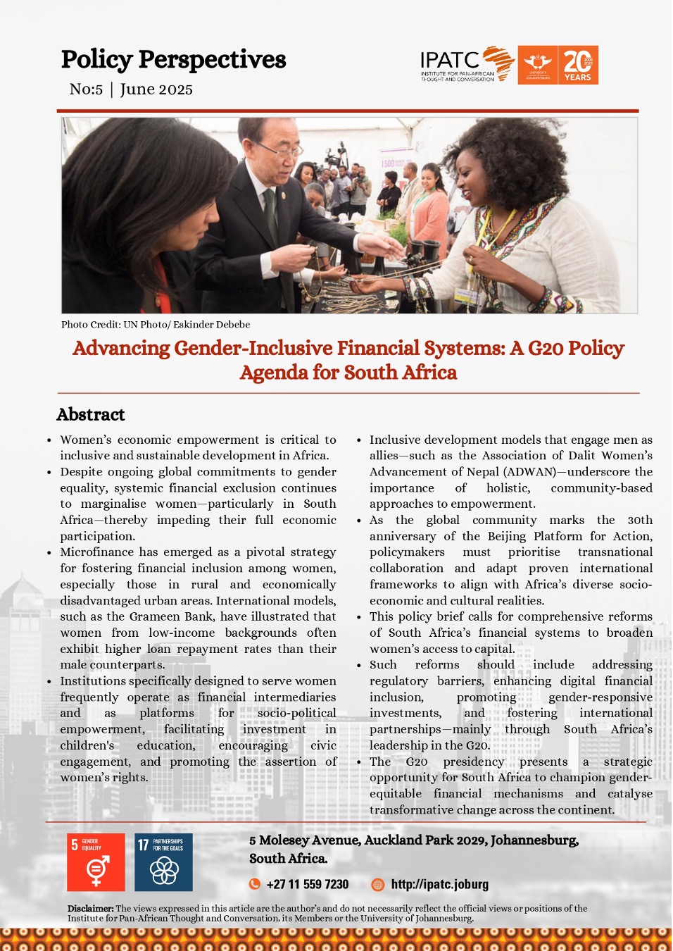 Advancing Gender-Inclusive Financial Systems: A G20 Policy Agenda for South Africa
