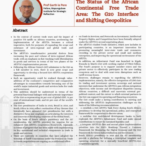 The Status of the African Continental Free Trade Area: The G20 Interface and Shifting Geopolitics